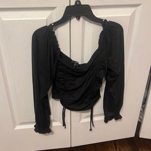Forever21 Black Long Sleeve Cinch Crop Top
